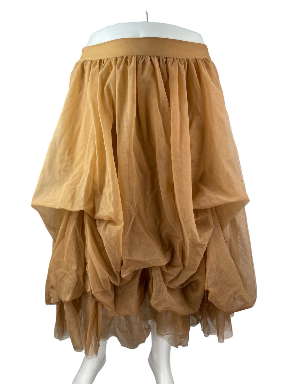 Cider Yellow Beige Voluminous Tulle Mesh Ruffle Pleated A Line Midi Skirt Sz 3XL